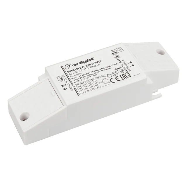 Блок питания ARJ-SP-19-PFC-TRIAC-INS (19W, 26-38V, 0.35-0.5A) (Arlight, IP20 Пластик, 5 лет), артикул 026048(1)