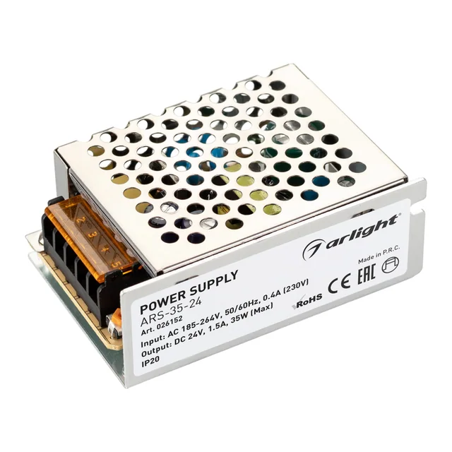 Блок питания ARS-35-24 (24V, 1.5A, 35W) (Arlight, IP20 Сетка, 2 года), артикул 026152