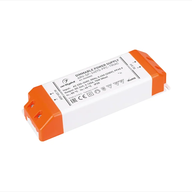 Блок питания ARV-SP-24075-PFC-TRIAC (24V, 3.1A, 75W) (Arlight, IP20 Пластик, 5 лет), артикул 026406(2)