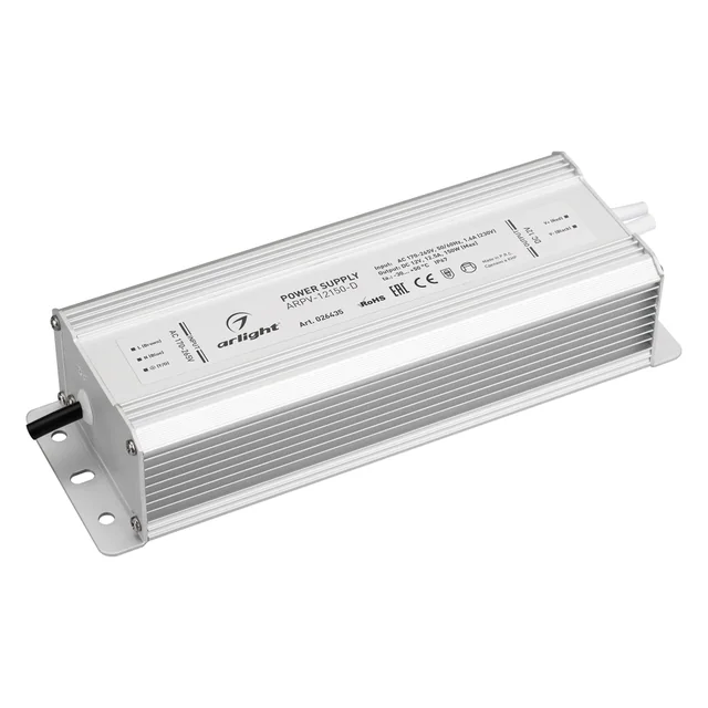 Блок питания ARPV-12150-D (12V, 12.5A, 150W) (Arlight, IP67 Металл, 3 года), артикул 026435