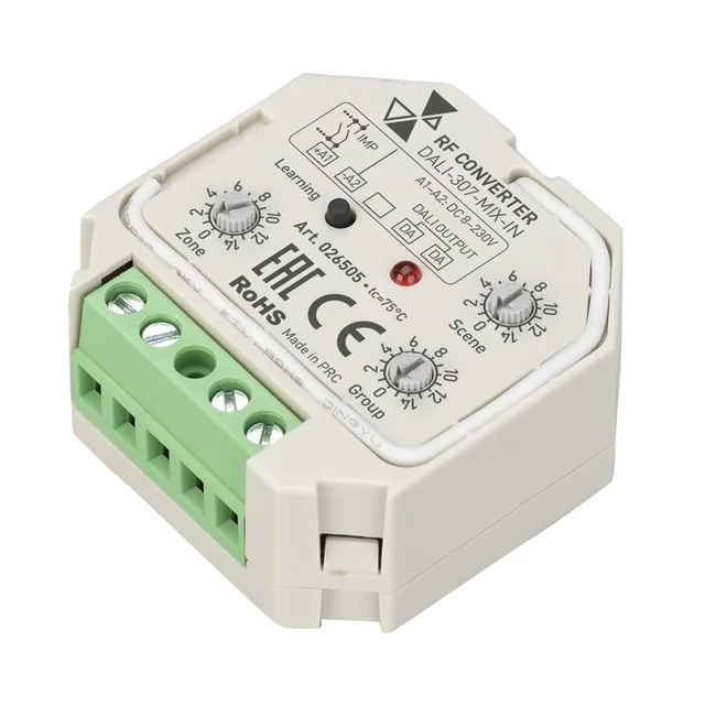 INTELLIGENT ARLIGHT Конвертер RF-сигнала DALI-307-MIX-IN (DALI-BUS, RF, PUSH) (IARL, Пластик), артикул 026505