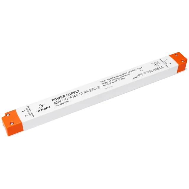 Блок питания ARV-SN24240-SLIM-PFC-B (24V, 10A, 240W) (Arlight, IP20 Пластик, 3 года), артикул 026679(1)