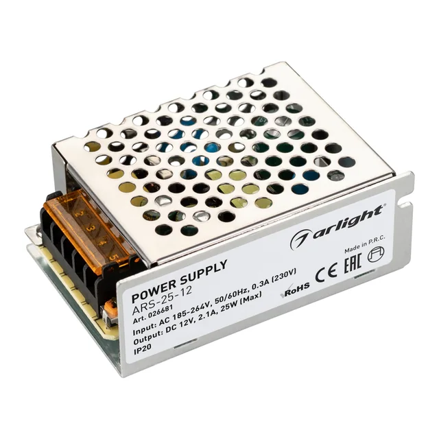 Блок питания ARS-25-12 (12V, 2.1A, 25W) (Arlight, IP20 Сетка, 2 года), артикул 026681