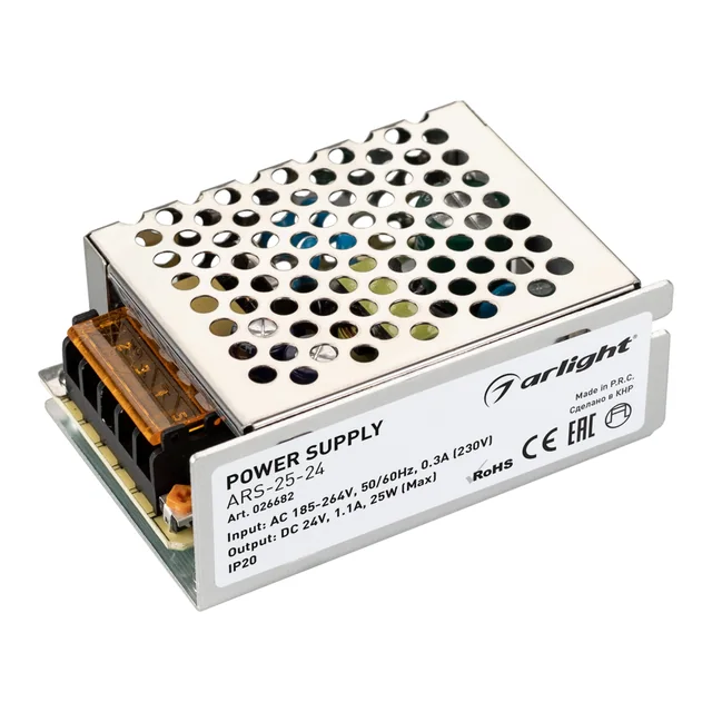 Блок питания ARS-25-24 (24V, 1.1A, 25W) (Arlight, IP20 Сетка, 2 года), артикул 026682
