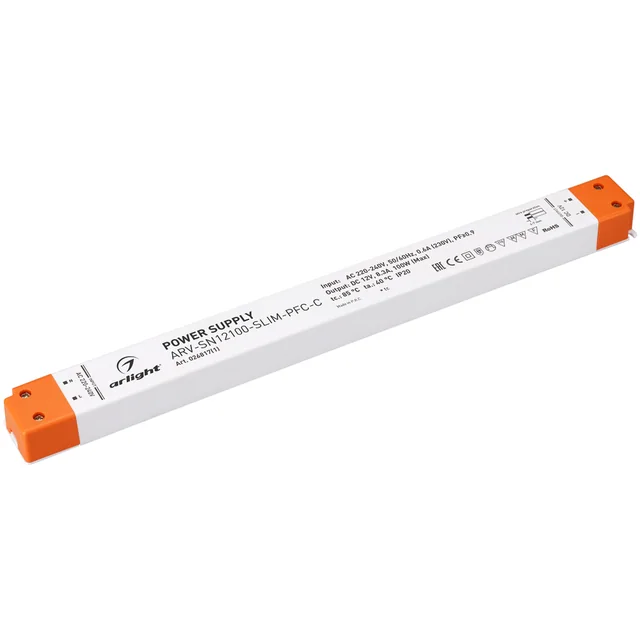 Блок питания ARV-SN12100-SLIM-PFC-C (12V, 8.3A, 100W) (Arlight, IP20 Пластик, 3 года), артикул 026817(1)