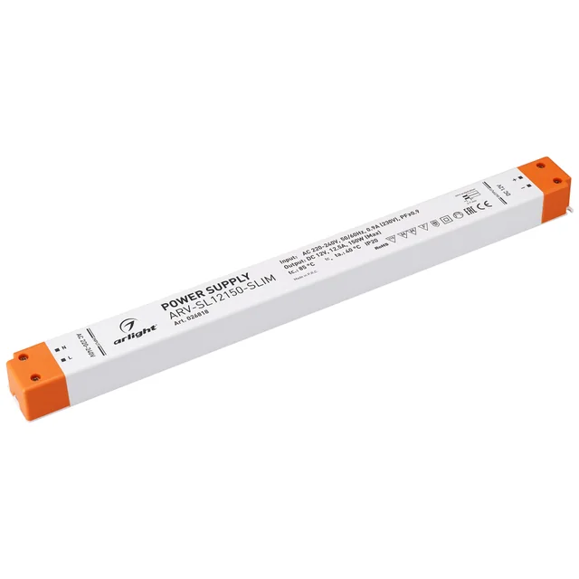 Блок питания ARV-SL12150-SLIM (12V, 12.5A, 150W, PFC) (Arlight, IP20 Пластик, 3 года), артикул 026818