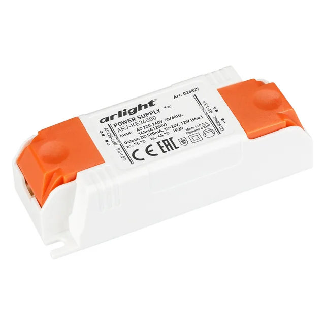Блок питания ARJ-KE24500 (12W, 500mA) (Arlight, IP20 Пластик, 5 лет), артикул 026827