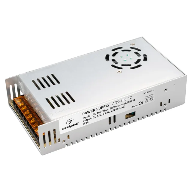 Блок питания ARS-400-12 (12V, 33.3A, 400W) (Arlight, IP20 Сетка, 2 года), артикул 026863