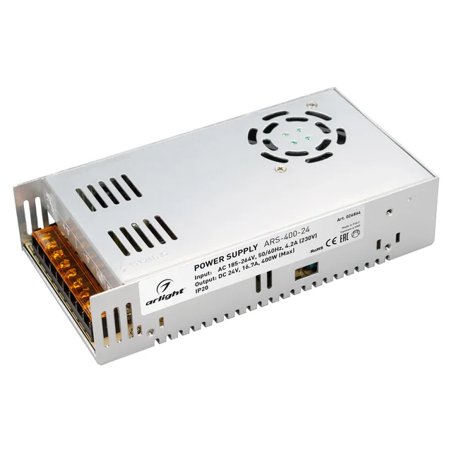 Блок питания ARS-400-24 (24V, 16,7A, 400W) (Arlight, IP20 Сетка, 2 года), артикул 026864