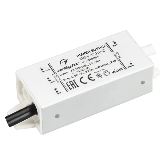 Блок питания ARPV-12010-D (12V, 0.83A, 10W) (Arlight, IP67 Металл, 3 года), артикул 026908(1)