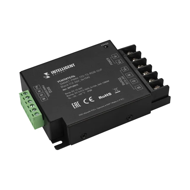 INTELLIGENT ARLIGHT Усилитель SMART-PWM-103-73-RGB-SUF Black (12-36V, 3x10A) (IARL, IP20 Металл, 5 лет), артикул 027125(1)