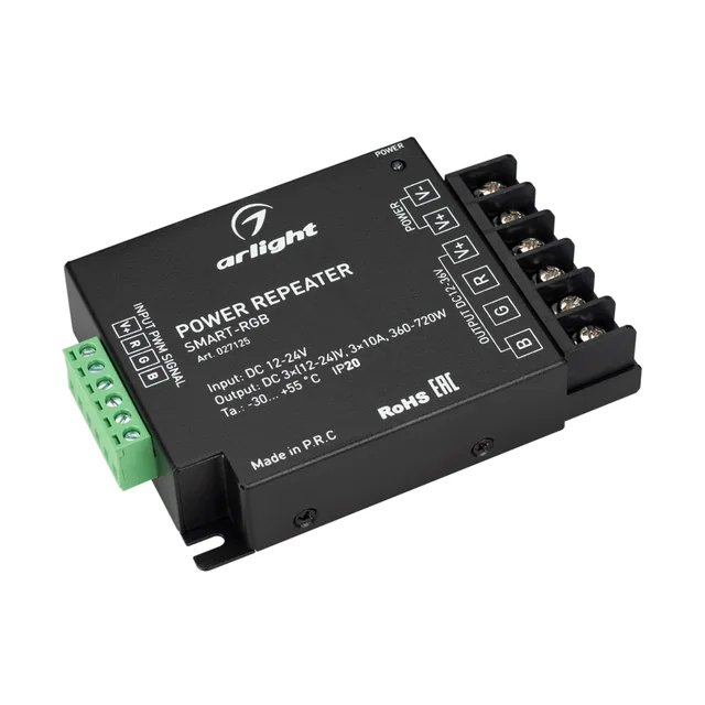 Усилитель SMART-RGB (12-24V, 3x10A) (Arlight, IP20 Металл, 5 лет), артикул 027125