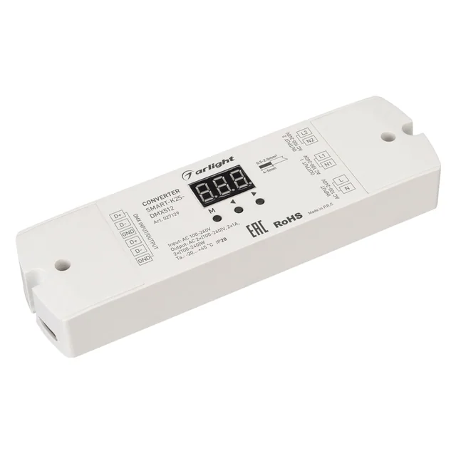 Конвертер SMART-K25-DMX512 (230V, 2x1A, TRIAC) (Arlight, Пластик), артикул 027129