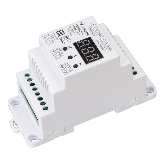 Конвертер SMART-K29-DMX512 (230V, 2x1.2A, TRIAC, DIN) (Arlight, Пластик), артикул 027130
