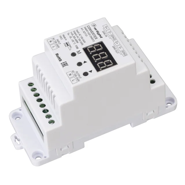 Конвертер SMART-K29-DMX512 (230V, 1x2A, TRIAC, DIN) (Arlight, IP20 Пластик, 5 лет), артикул 027131