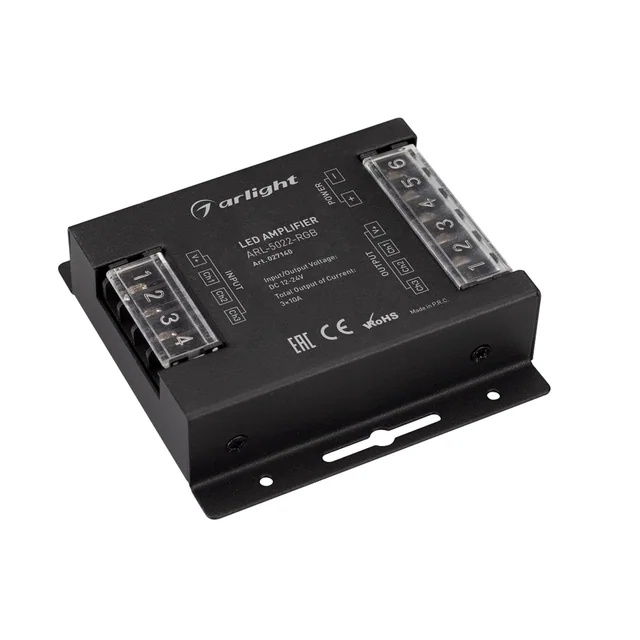Усилитель ARL-5022-RGB (12-24V, 3x10A, 360-720W) (Arlight, IP20 Металл, 3 года), артикул 027140