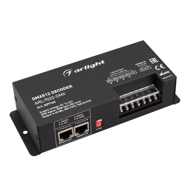 Декодер ARL-7022-DMX (12-24V, 4x8A, DMX512, XLR3) (Arlight, IP20 Металл, 3 года), артикул 027145