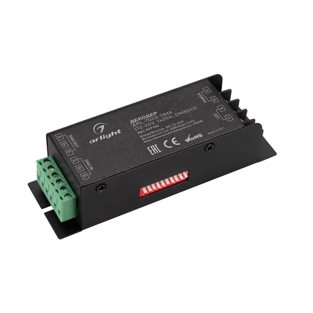 Декодер ARL-7022-DMX (12-24V, 1x25A, DMX512) (Arlight, IP20 Металл, 3 года), артикул 027152