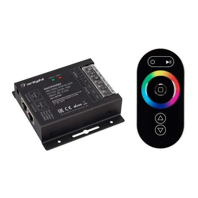 Контроллер ARL-OVAL-RGB Black (12-24V, 3x10A, ПДУ Овал, RF, RJ45) (Arlight, IP20 Металл, 3 года), артикул 027157