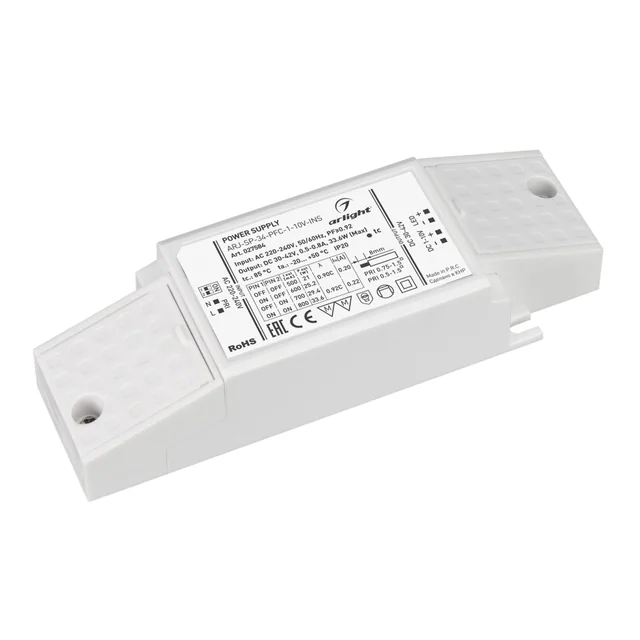 Блок питания ARJ-SP-34-PFC-1-10V-INS (34W, 500-800mA) (Arlight, IP20 Пластик, 5 лет), артикул 027584