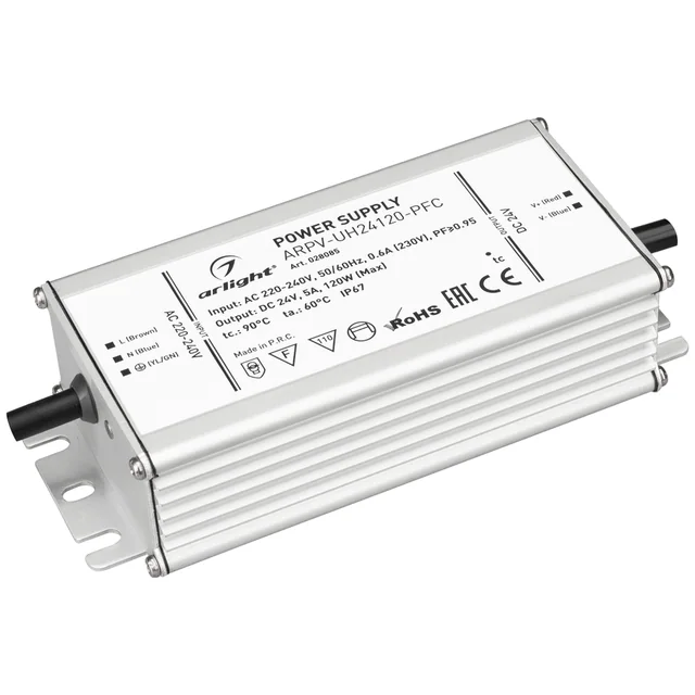 Блок питания ARPV-UH24120-PFC (24V, 5.0A, 120W) (Arlight, IP67 Металл, 7 лет), артикул 028085