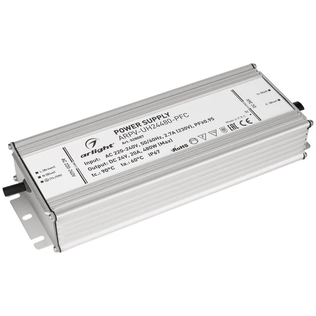 Блок питания ARPV-UH24480-PFC (24V, 20A, 480W) (Arlight, IP67 Металл, 7 лет), артикул 028087