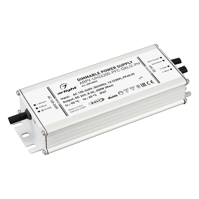 Блок питания ARPV-UH24200-PFC-DALI2-PH (24V, 8.3A, 200W) (Arlight, IP67 Металл, 7 лет), артикул 028108(2)