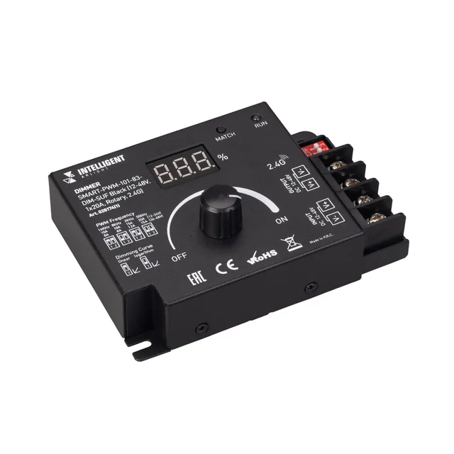 INTELLIGENT ARLIGHT Диммер SMART-PWM-101-83-DIM-SUF Black (12-48V, 1x20A, Rotary, 2.4G) (IARL, IP20 Металл, 5 лет), артикул 028174(1)