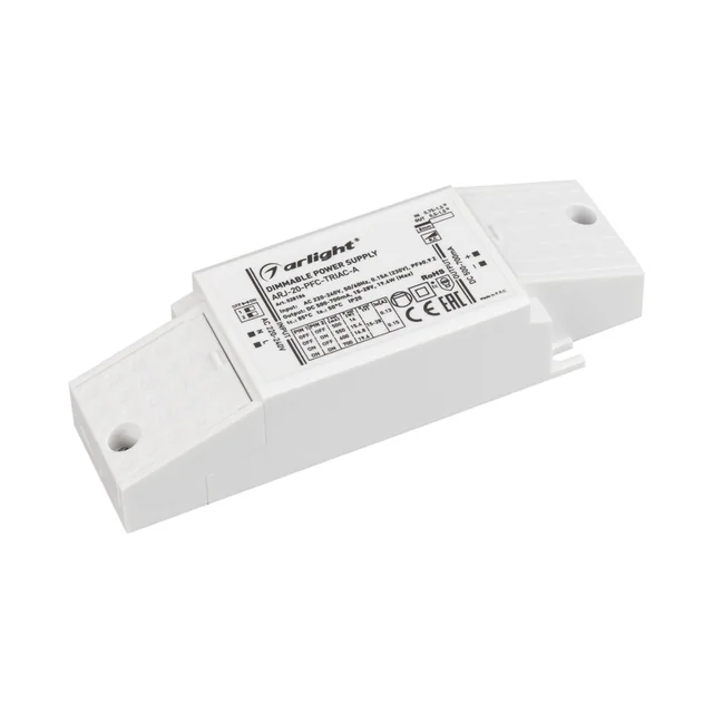 Блок питания ARJ-20-PFC-TRIAC-A (20W, 500-700mA) (Arlight, IP20 Пластик, 5 лет), артикул 028186