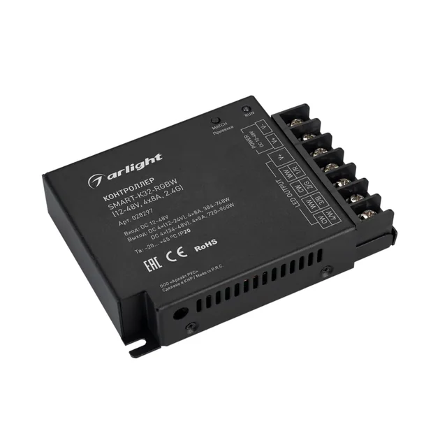 Контроллер SMART-K32-RGBW (12-48V, 4x8A, 2.4G) (Arlight, IP20 Металл, 5 лет), артикул 028297