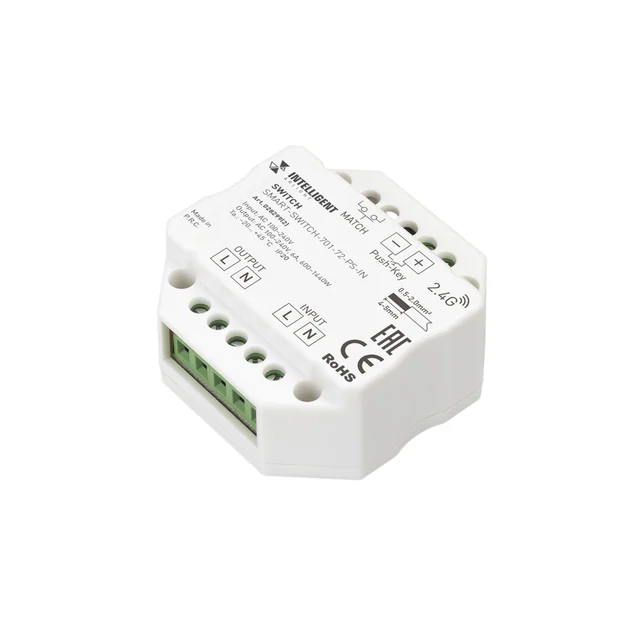 INTELLIGENT ARLIGHT Релейный модуль SMART-SWITCH-701-72-PS-IN (230V, 1x6A, 2.4G) (IARL, IP20 Пластик, 5 лет), артикул 028299(2)