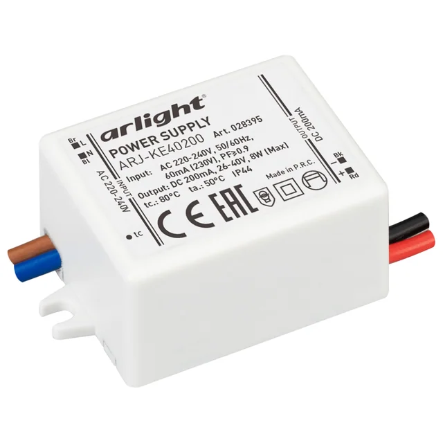 Блок питания ARJ-KE40200 (8W, 200mA, PFC) (Arlight, IP44 Пластик, 5 лет), артикул 028395