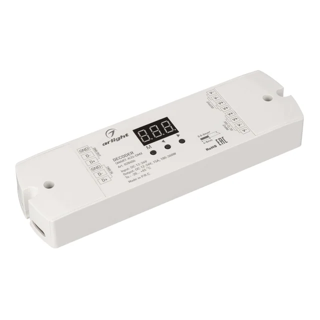 Декодер SMART-K33-DMX (12-24V, 1x15A) (Arlight, IP20 Пластик, 5 лет), артикул 028406