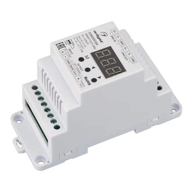 Конвертер SMART-K37-DMX (12-24V, SPI, DIN, 2.4G) (Arlight, Металл), артикул 028410