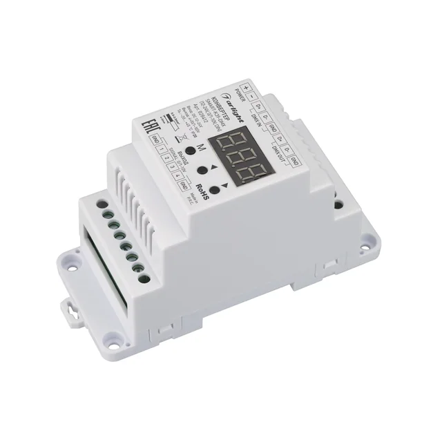 Конвертер SMART-K39-DMX (12-24V, 0/1-10V, DIN) (Arlight, Металл), артикул 028412