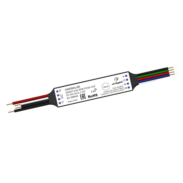 Контроллер SMART-K46-RGB-PUSH-SUF (12-24V, 3x1A, 2.4G) (Arlight, Пластик), артикул 028440