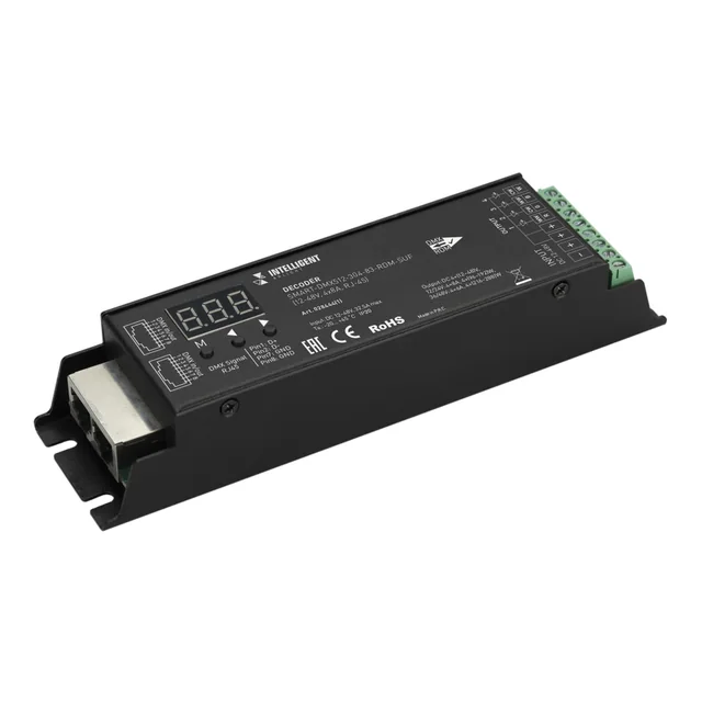 INTELLIGENT ARLIGHT Декодер SMART-DMX512-304-83-RDM-SUF Black (12-48V, 4x8A, RJ-45) (IARL, IP20 Металл, 5 лет), артикул 028444(1)