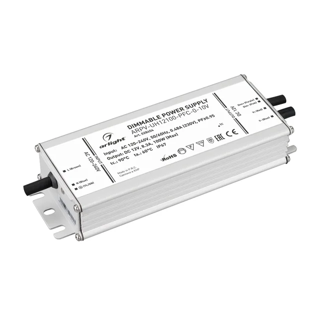 Блок питания ARPV-UH12100-PFC-0-10V (12V, 8.3A, 100W) (Arlight, IP67 Металл, 7 лет), артикул 028454
