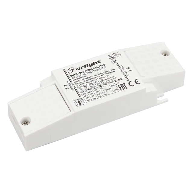 Блок питания ARJ-SP-10-PFC-TRIAC-INS (10W, 26-38V, 0.18-0.27A) (Arlight, IP20 Пластик, 5 лет), артикул 028779(1)