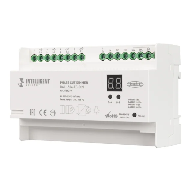 INTELLIGENT ARLIGHT Диммер DALI-504-TE-DIN(230V, 4x2A) (IARL, -), артикул 029279