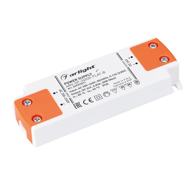 Блок питания ARV-SP-24020-FLAT-B (24V, 0.83A, 20W) (Arlight, IP20 Пластик, 5 лет), артикул 029375(1)