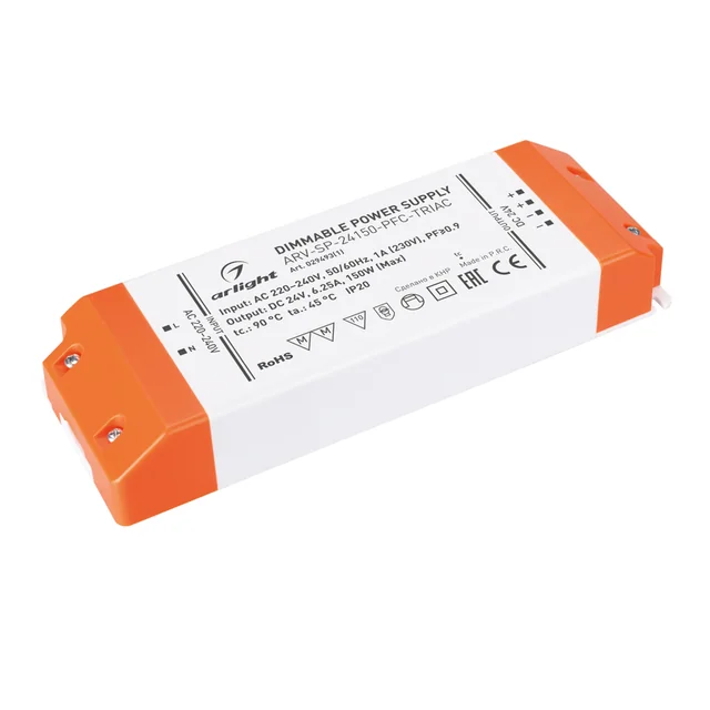 Блок питания ARV-SP-24150-PFC-TRIAC (24V, 6.25A, 150W) (Arlight, IP20 Пластик, 5 лет), артикул 029493(1)