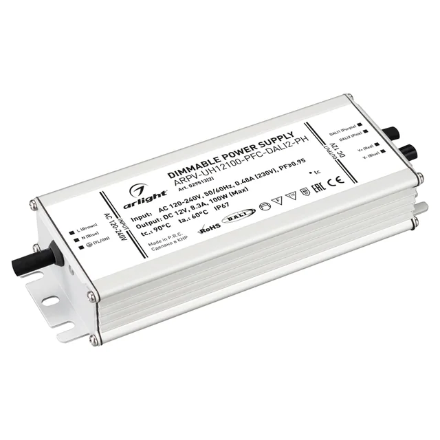 Блок питания ARPV-UH12100-PFC-DALI2-PH (12V, 8.3A, 100W) (Arlight, IP67 Металл, 7 лет), артикул 029513(2)