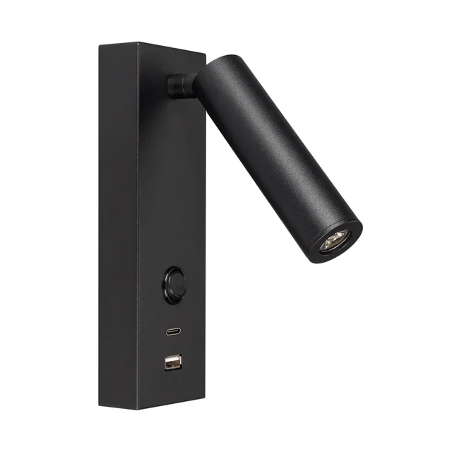 Светильник SP-BED-CHARGE-S60x125-3W Warm3000 (BK, 20 deg, 230V, USB-A, USB-C) (Arlight, IP20 Металл, 3 года), артикул 029629(1)