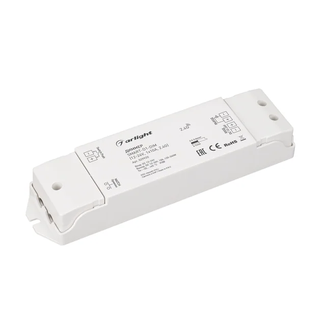 Диммер SMART-D1-DIM (12-24V, 1x10A, 2.4G) (Arlight, IP20 Пластик, 5 лет), артикул 029920
