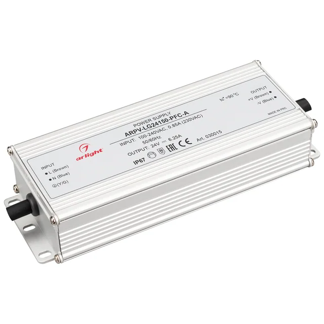 Блок питания ARPV-LG24150-PFC-A (24V, 6.25A, 150W) (Arlight, IP67 Металл, 5 лет), артикул 030015
