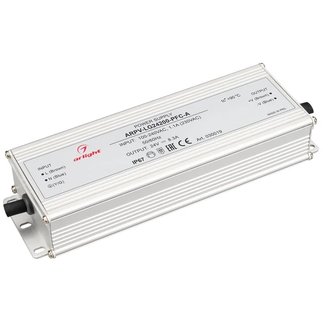 Блок питания ARPV-LG24200-PFC-A (24V, 8.3A, 200W) (Arlight, IP67 Металл, 5 лет), артикул 030019