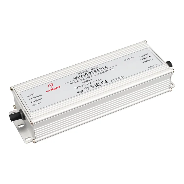 Блок питания ARPV-LG48200-PFC-A (48V, 4.2A, 200W) (Arlight, IP67 Металл, 5 лет), артикул 030033