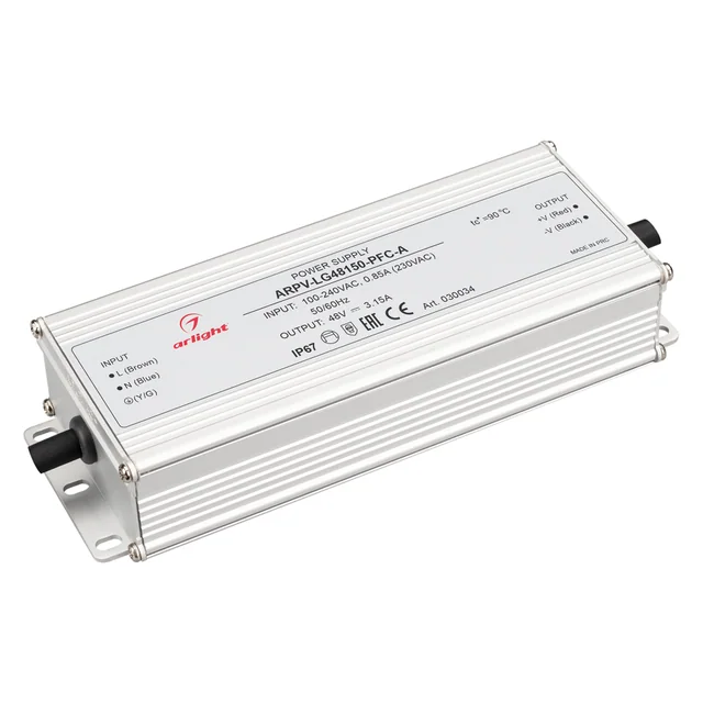 Блок питания ARPV-LG48150-PFC-A (48V, 3.15A, 150W) (Arlight, IP67 Металл, 5 лет), артикул 030034