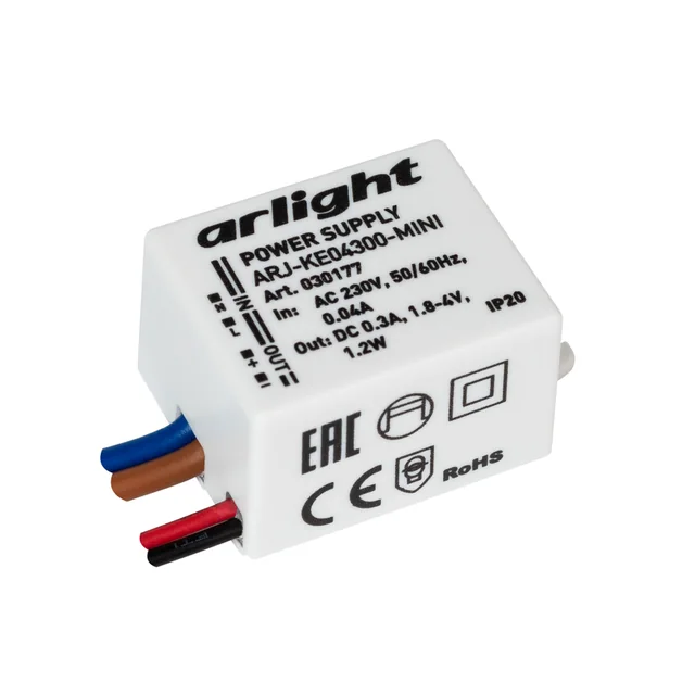 Блок питания ARJ-KE04300-MINI (1.2W, 300mA) (Arlight, IP20 Пластик, 5 лет), артикул 030177